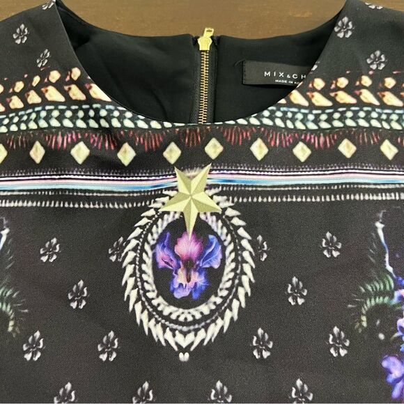 MIX & CHIC PURPLE IRIS BLACK FLORAL PRINT UNIQUE Mini dress Top  CLASSY - Picture 10 of 12